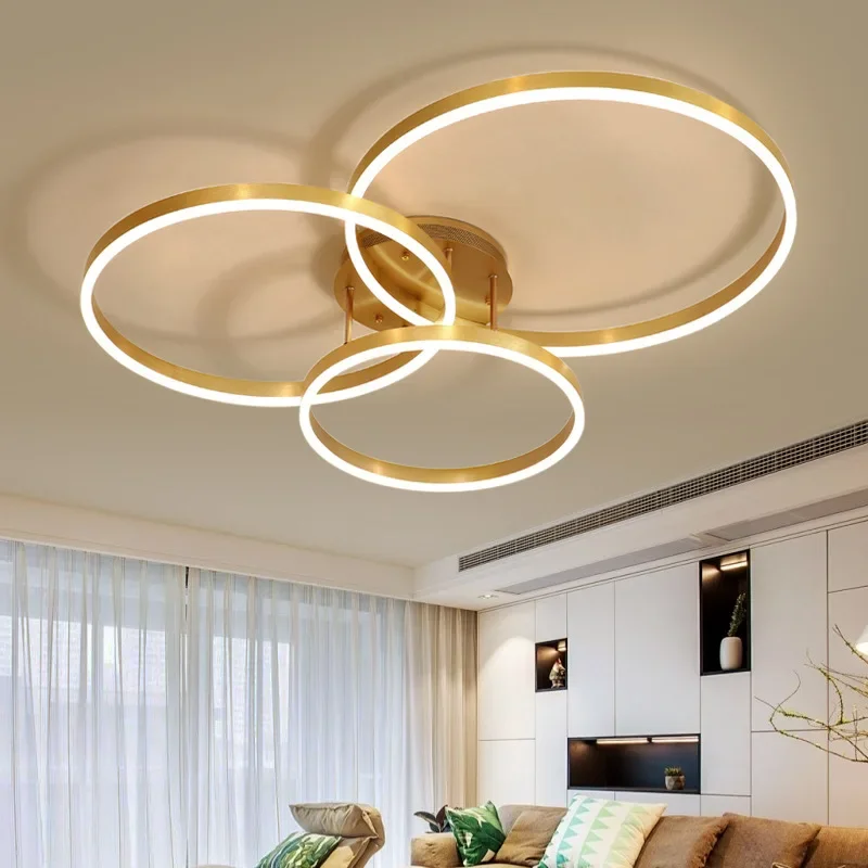 

Nordic Creativity Cross Circle Chandeliers For Bedroom Living Room Restaurant Lighting Golden Coffee Lustre Ring Hanging Lights