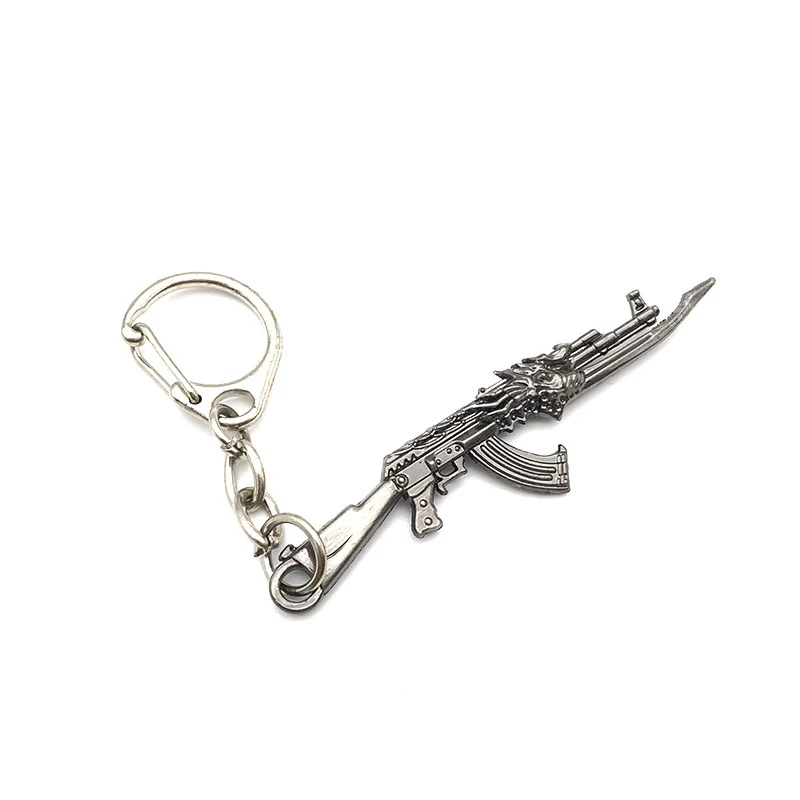 CF Metal Gun Model Keychains Anime Game Mini Gun AK47 M16 AUG Alloy Weapon Backpack Pendants Fans Collection Friends Gifts