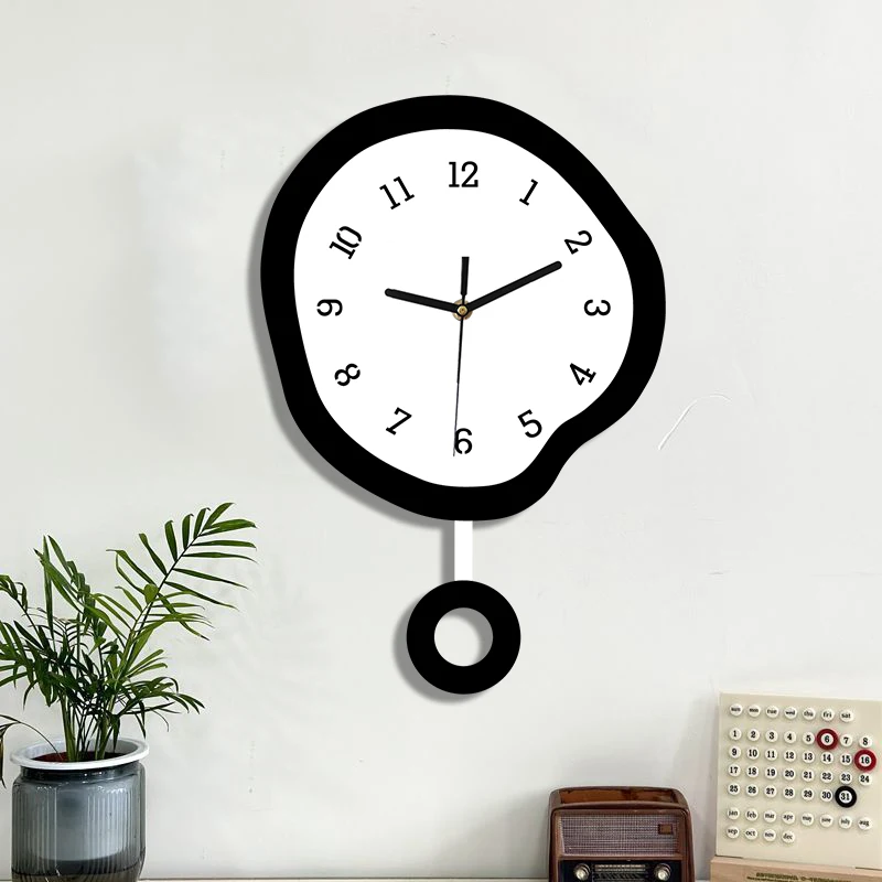 Twisted elliptical swinging wall clock, creative and fun with pendulum, silent clock suitable for living room, kitchen
