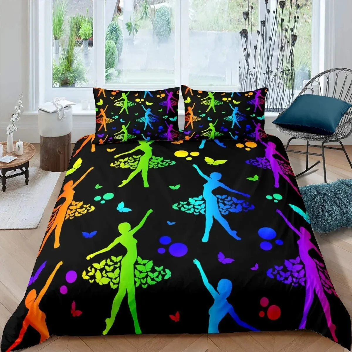 Ballet Dancer Duvet Cover Twin Queen, Dancing Ballerina Bedding Set Gym Sport Comforter Cover Birthday Gifts for Ballet Lovers