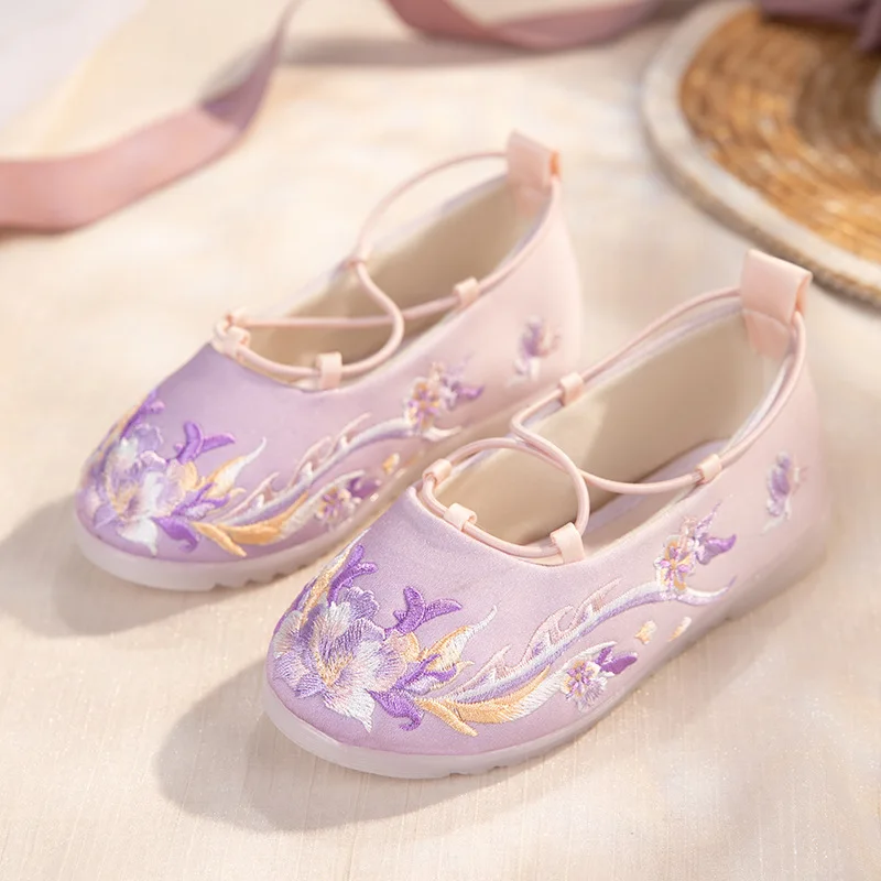 MW23 zapatos bordados Unisex para niñas, zapatos Hanfu para niños, zapatos de falda de caballo para bebés, zapatos de tela de estilo chino para niños