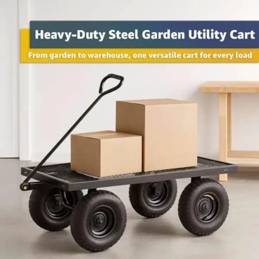 Landscaping, yard, farm, commercial use: steel utility cart, black, 1, 200 lb capacity, removable sides, flatbed conversion, pn