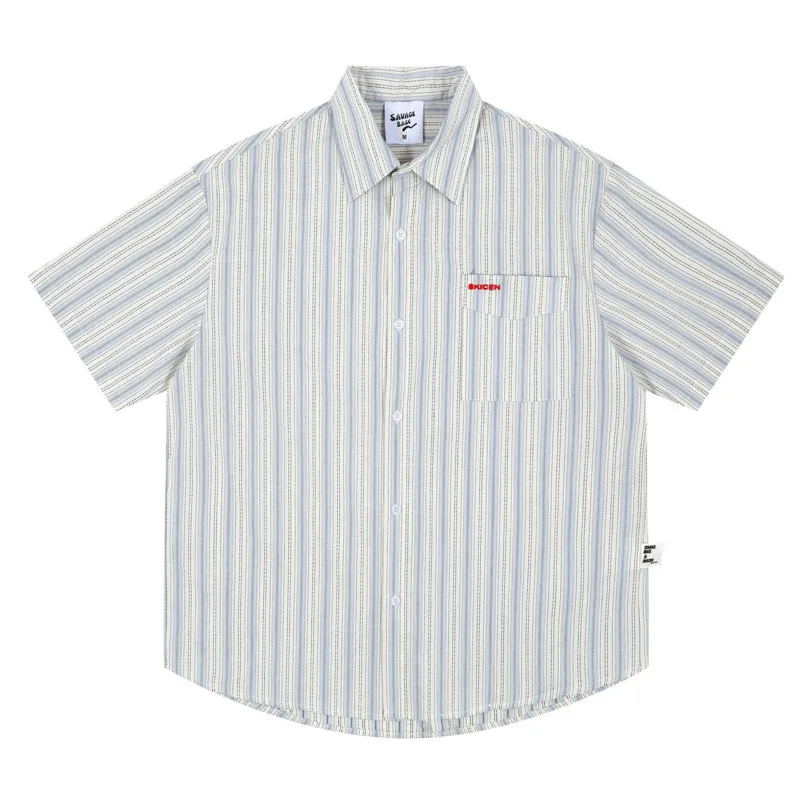 2025 Summer New Design Striped Outerwear Western Style Casual Men's Top Hong Kong Style Loose Short Sleeve Shirt  YR9940