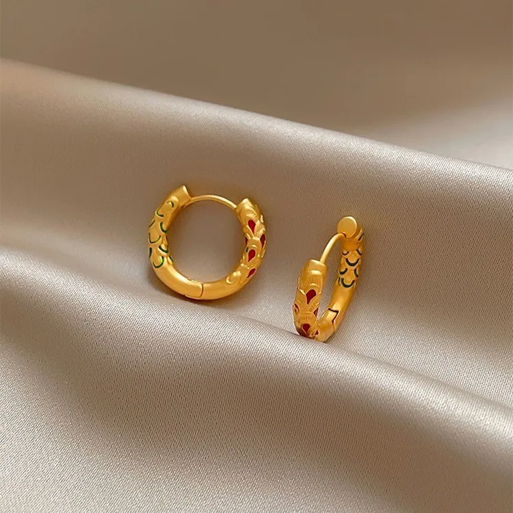 Hoop Earrings Retro French Brushed Gold Color Block Lightweight Comfortable Premium Versatile Daily Jewelry Gift for Her