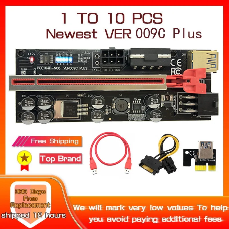 PCIE Riser 009C/009S Plus Card Riser PCI Express X16 Extender USB 3.0 SATA a 6P Molex Adapter Cable Mining Riser per scheda Video