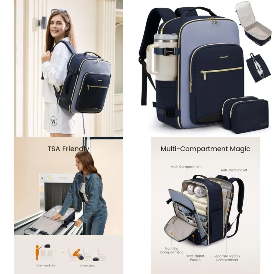 

Travel Backpack for Women and Men, Airline Approved Carry On Luggage with 3 Packing Cubes, TSA Overnight Bags, Waterproof Perso