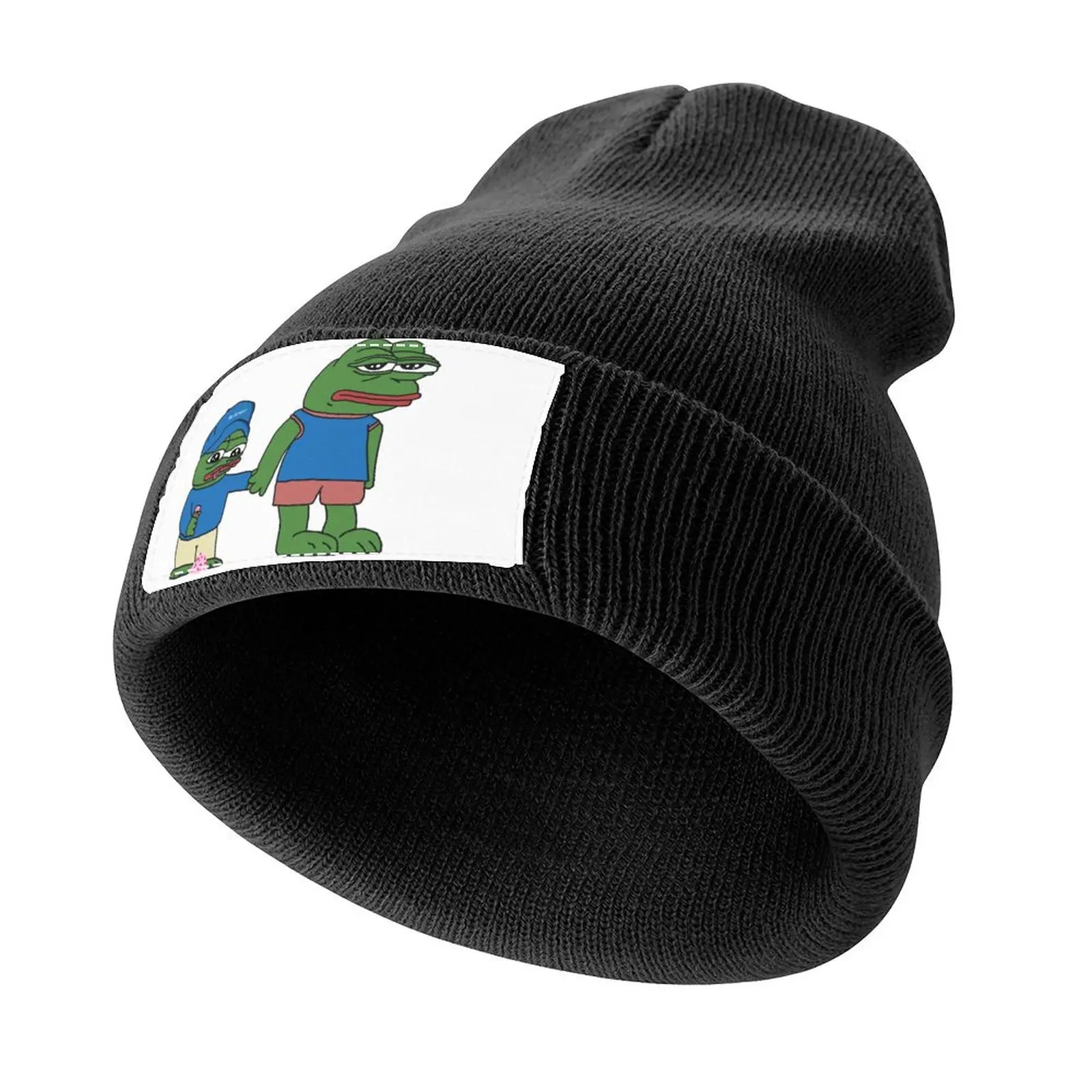 PepeTheFrog and Pepe The Helper Brother Apu Apustaja with ice cream holding hands HD HIGH QUALITY Knitted Cap