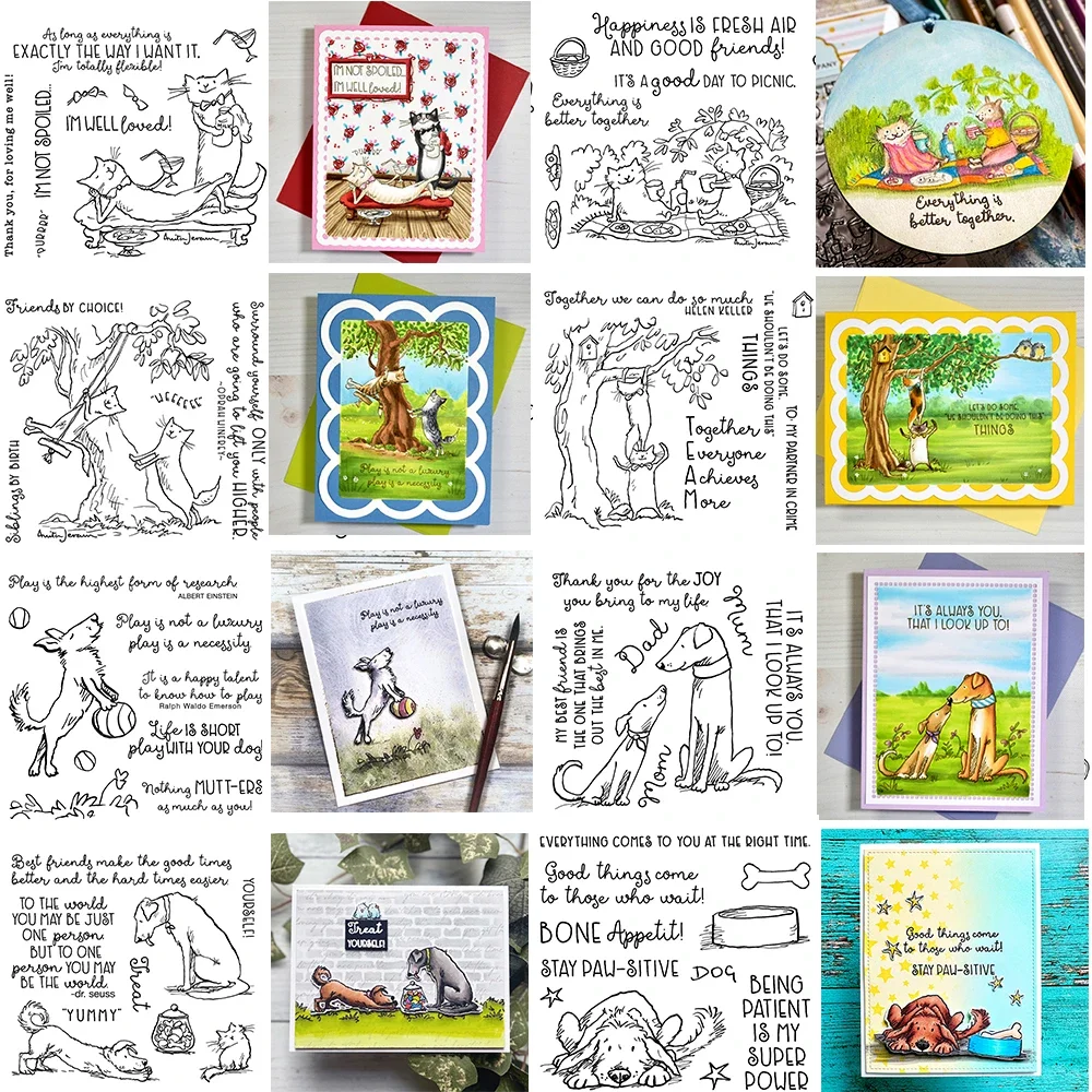 Rollicking Haustiere, niedliche Tiere, Katzen, Hunde, transparente Stempel und Stanzform-Set für DIY Scrapbooking, dekoratives Papierhandwerk, Kartenherstellung