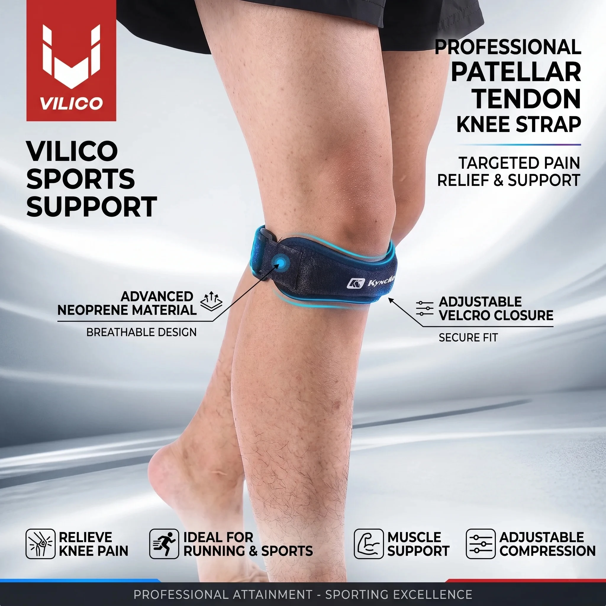 Genouillère orthopédique en pack unique, soutien de l'articulation du genou, soulage les douleurs articulaires, protection de la rotule, genouillère de sport réglable