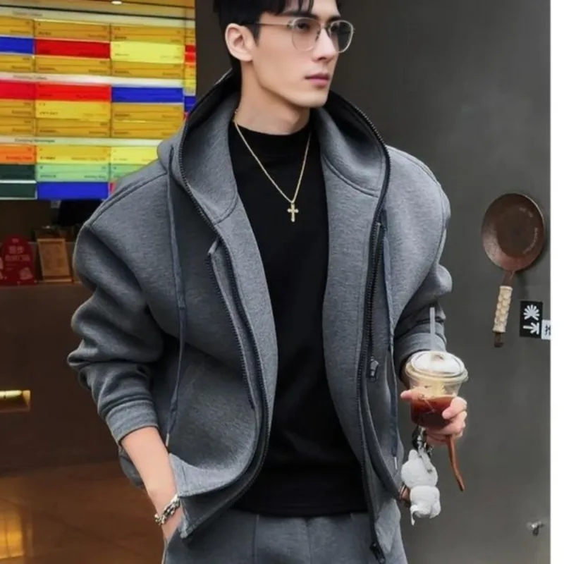 Simple Silhouette Loose Jacket Straight-leg Sweatpants New Autumn and Winter Features Stylish Casual Hooded Sweatshirt Set Men