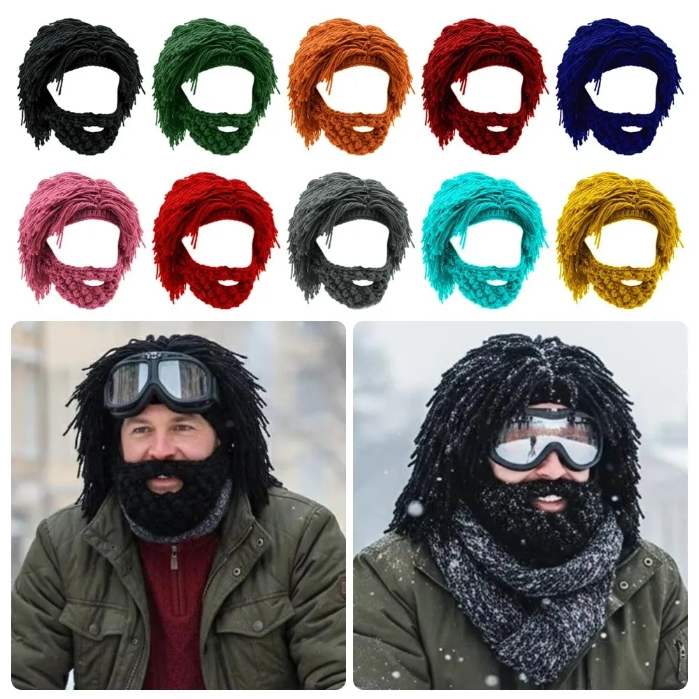 

Creative Funny Knitted Cap Punk-style Handmade Knit Wig Beard Hat Warm Mad Scientist Hat Winter Season for Men and Women