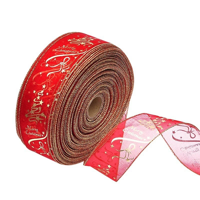 200cm DIY Ribbon Pendant Merry Christmas Letter Star Printing Ribbons For Christmas Decoration DIY Bows Tree Ornaments Decor