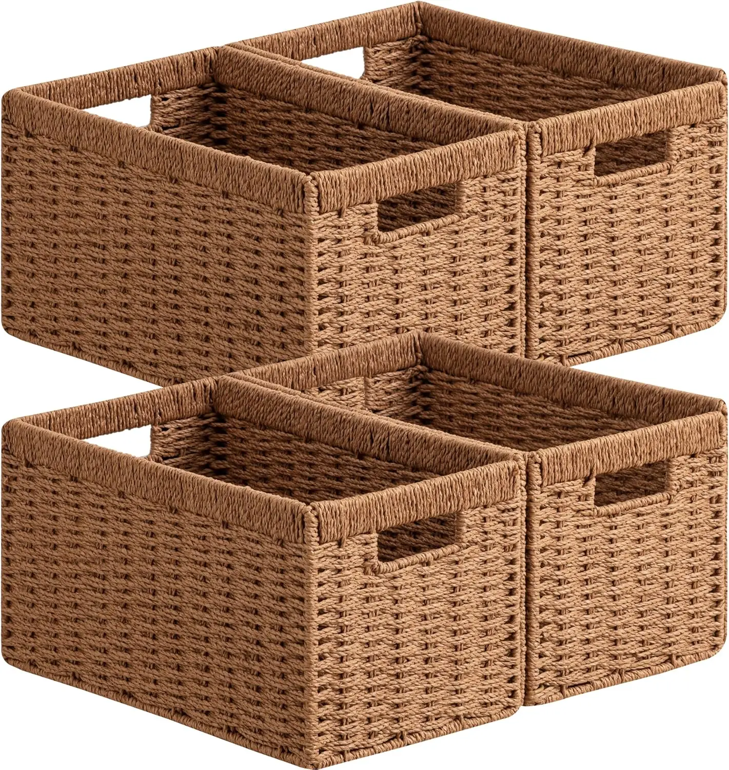 

Складные плетеные корзины для хранения из 4 предметов, прямоугольный органайзер размером 13,4x8,3x7,1 дюйма с ручкой для полок, дома и офиса