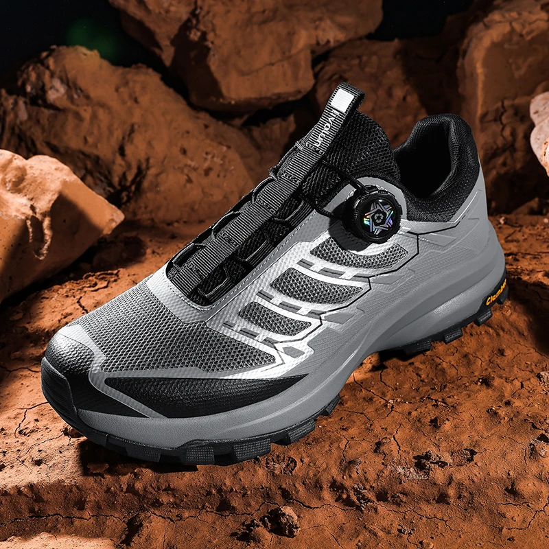 Rotating Button Men Hiking Shoes Wear-resistant Trekking Sneakers Climbing Camping Casual Sneakers Walking Shoes for All Terrain