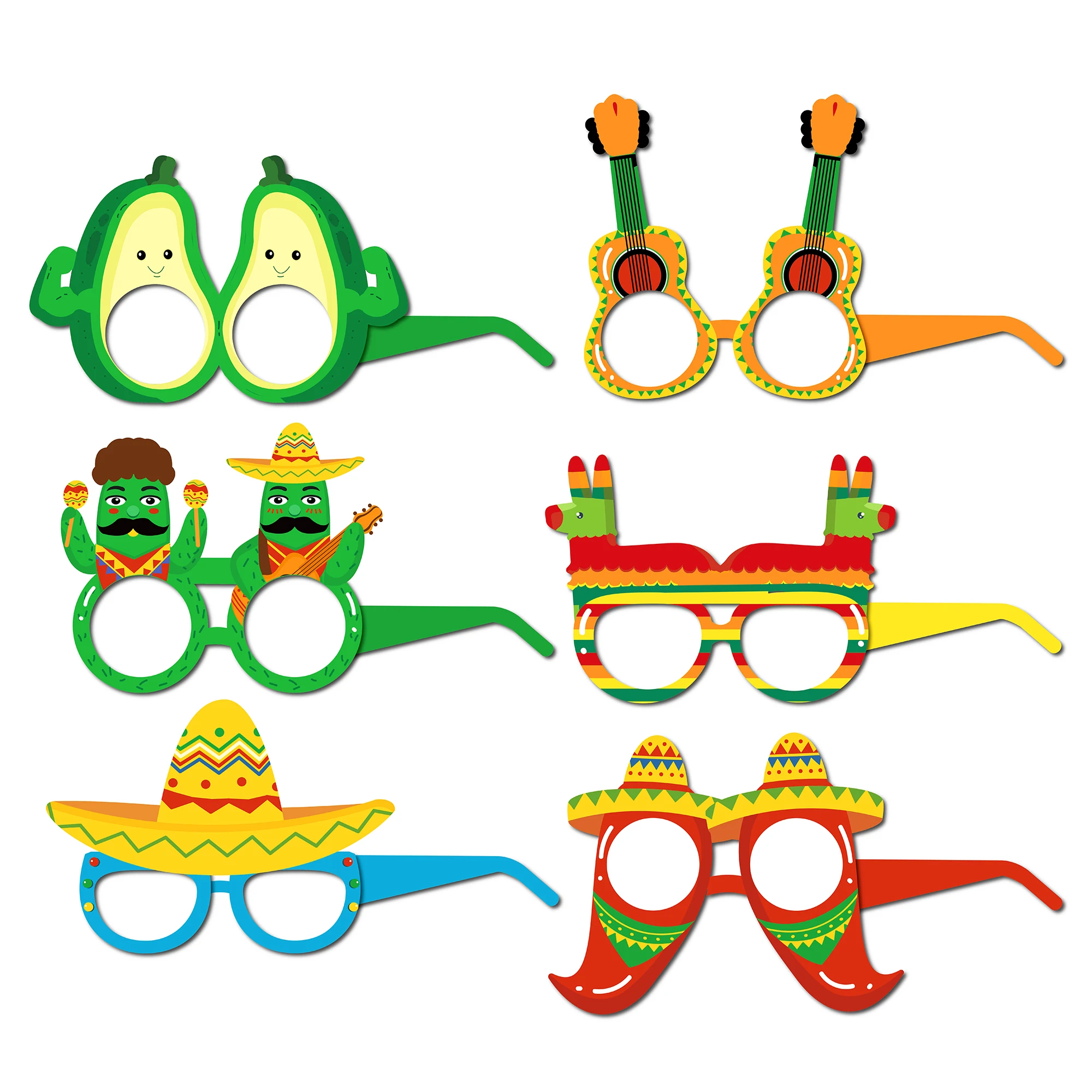 Cartoon Mexico Cactus Birthday Gifts Party Paper Facial Glasses Mask Funny Photo Booth Props Mexican Cinco De Mayo Party Decor