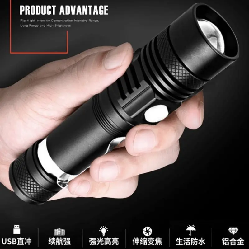 Telescopic Zoom LED Strong Light Long Shot Bright Tactical Military Rechargeable LED Waterproof Flashlight Flash Light