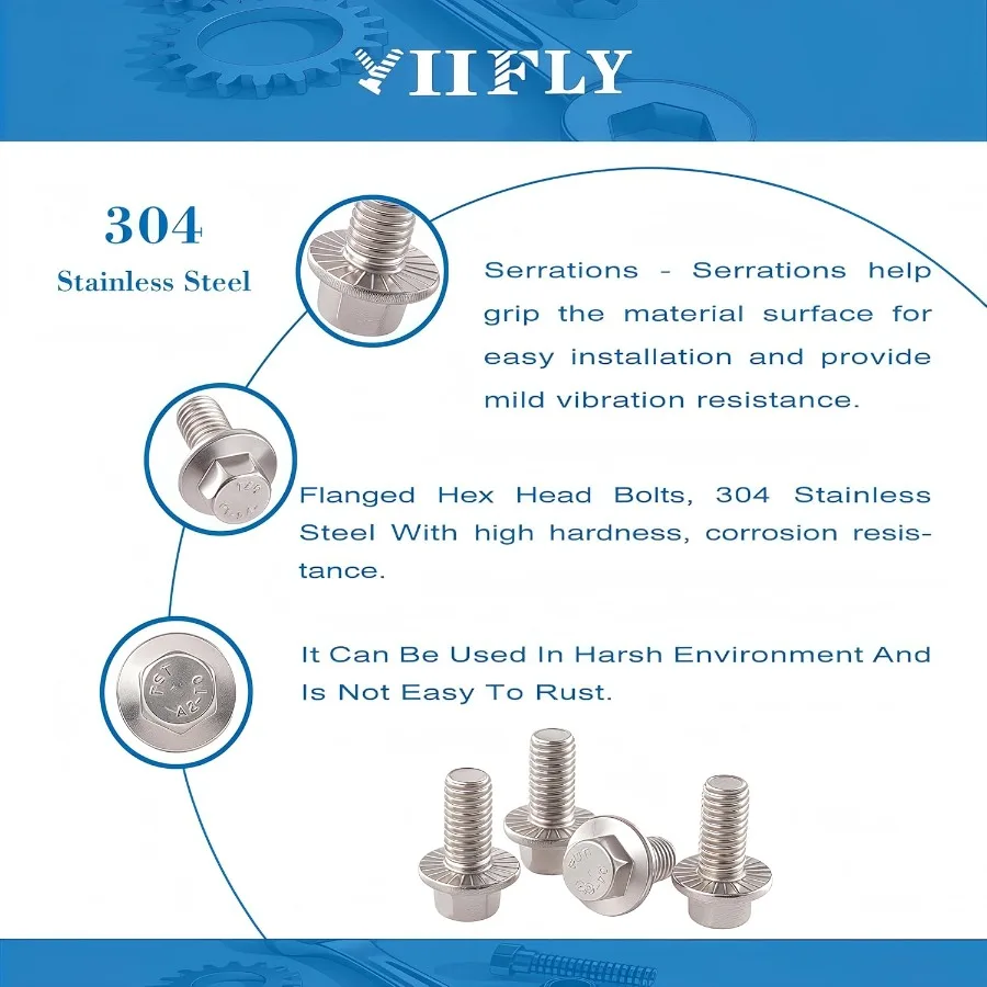 Bulloni esagonali flangiati M8 x 30mm Viti esagonali flangiate Bullone M8x1.25 Acciaio inossidabile 304 A270 Finitura brillante Esagono completamente filettato