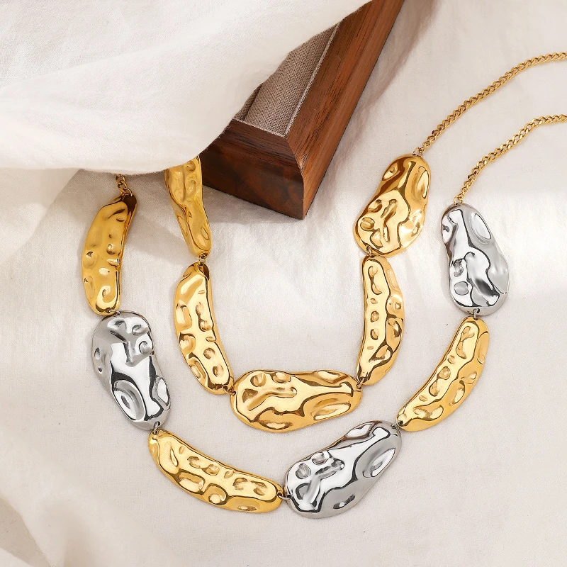 Unregelmäßige Plissee Anhänger Edelstahl Frauen Personalisierte Mode Geometrische Schlüsselbein Kette Halsketten Charme Schmuck – Detail 4