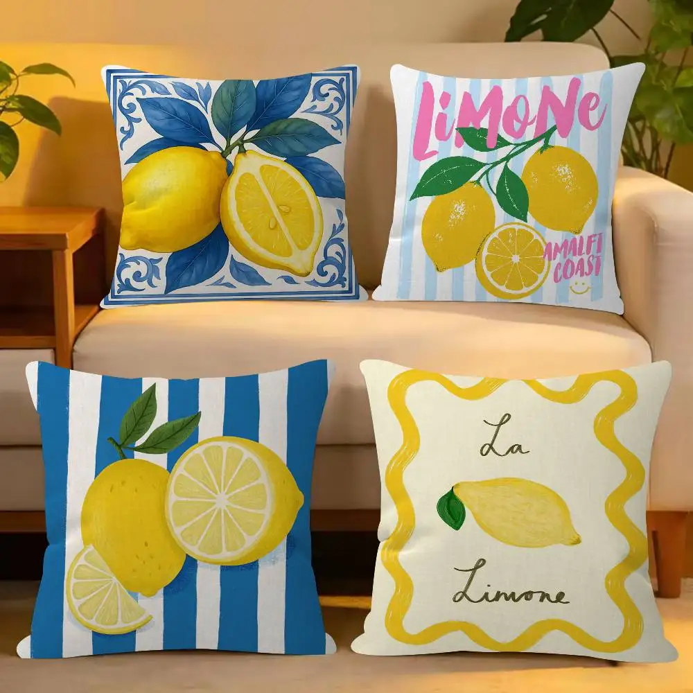 Abstract Lemon Cartoon Cushion Cover Inches Farmhouse Decor Home Throw Pillow Covers For Couch Decorations