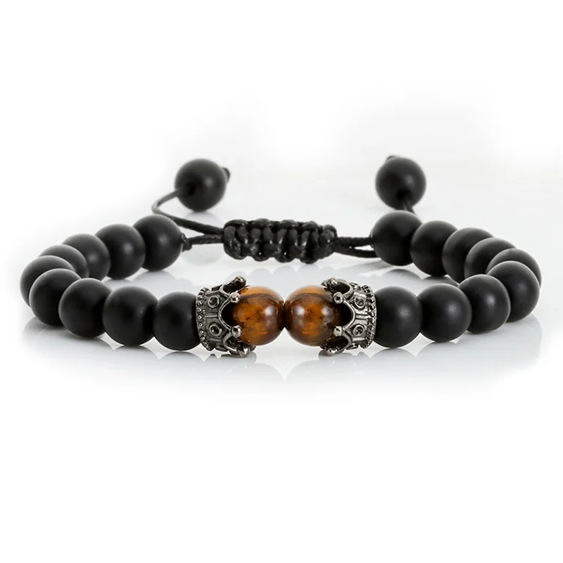 Men Women Natural Lava Stone Bracelet 8mm Beads Crown Braid Bracelet Couple Beaded Bracelet Best Gift for Friends image 5