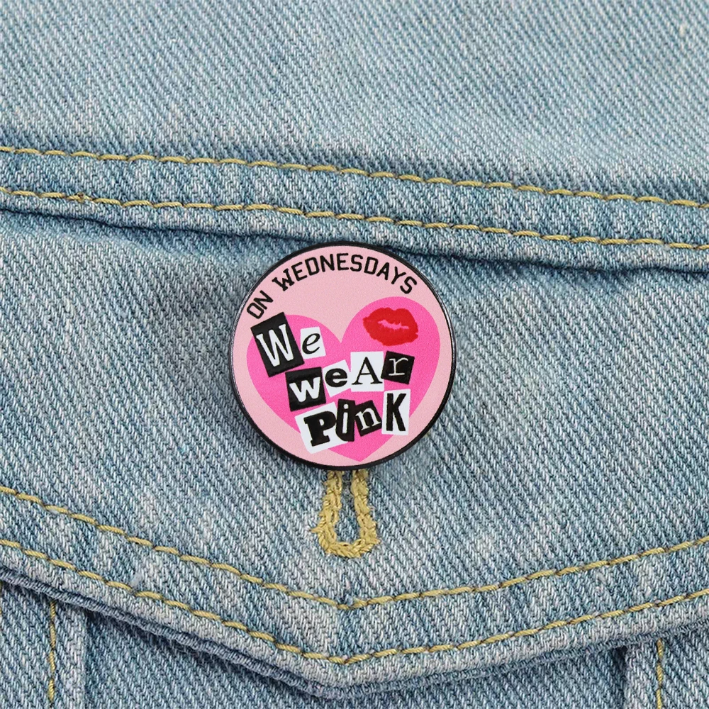 Mean Girls on Wednesdays We Wear Pink Brooch Classic Film and Television Elements Lipstick Enamel Pin Fashion Accessories Badge view 4