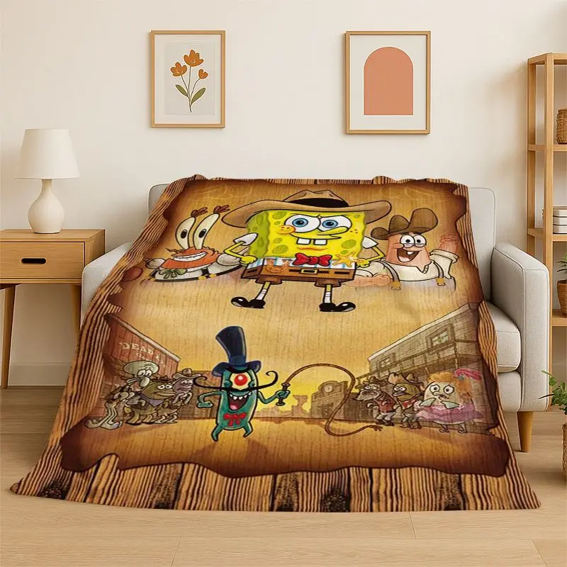 Cute S-SpongeBob Cartoon Soft Flannel Throw Blanket,Warm Cozy Blanket for Bed,Couch,Sofa,Bedroom,Living Room,Travel,Picnic Gift