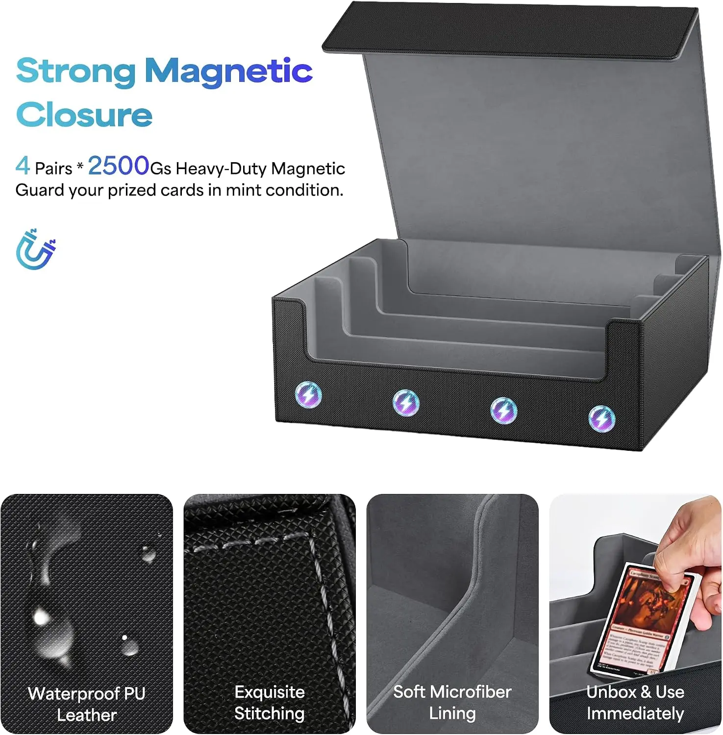 Card Storage Box for Trading Cards, 1800+ PU Leather Commander Card Deck Case With 10 card dividers, Card Case Storage Box