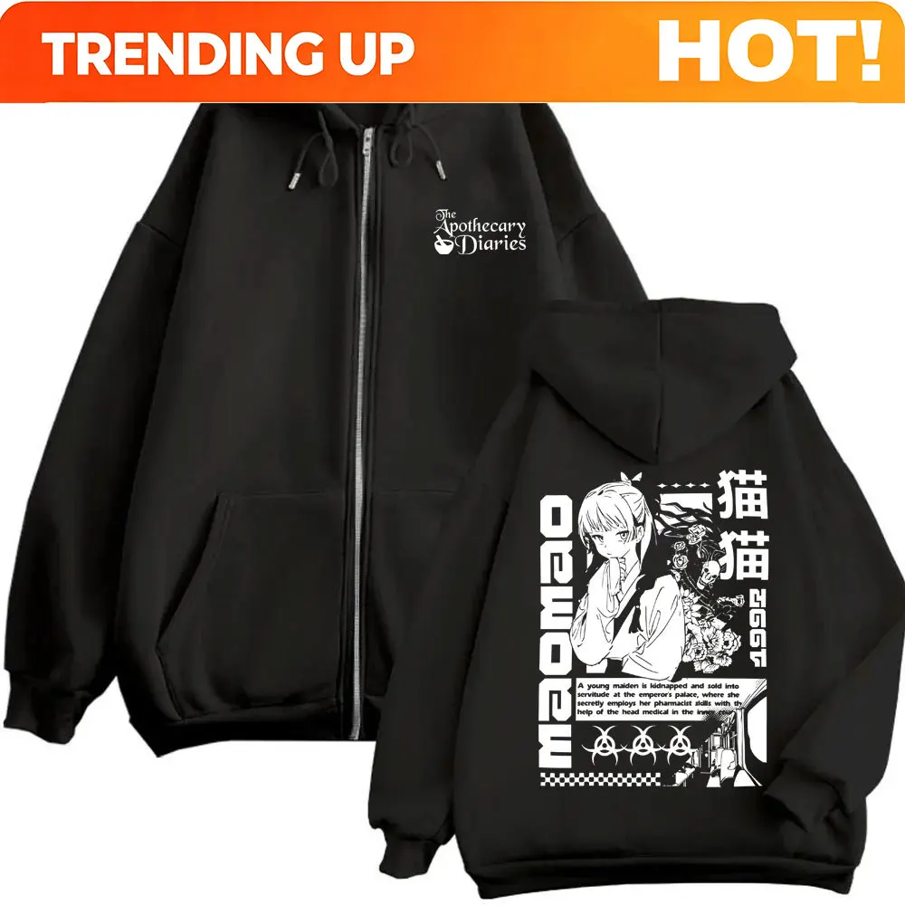 Customization Anime The Apothecary Diaries Zipper Hoodie Cute Kawaii Maomao Graphic Zip Up Jacket Men Women Casual Oversized Zip