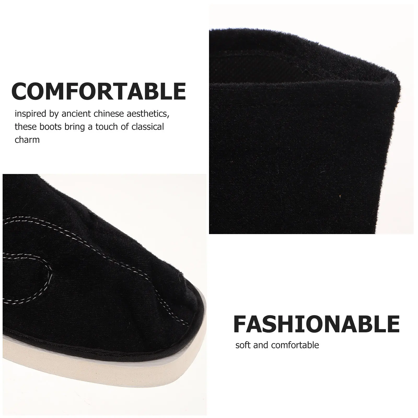 1Pair Authentic Hanfu Shoes Chinese Traditional Midcalf Boots with Antislip Sole PU Material for Historical Reenactment Festival