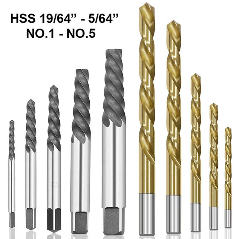 10Pcs Left Hand Drill Bit Set, Spiral Flute Extractor Set Broken Bolt Remover, Easily Remove Stripped Or Damaged Screws