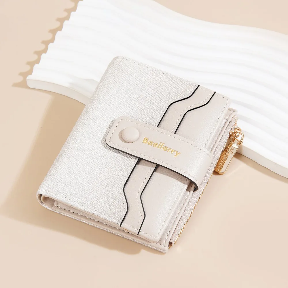 

Portable PU Women's Purse Fold Over Multi-slot Card Bag with Zipper Design Solid Color Coin Pocket