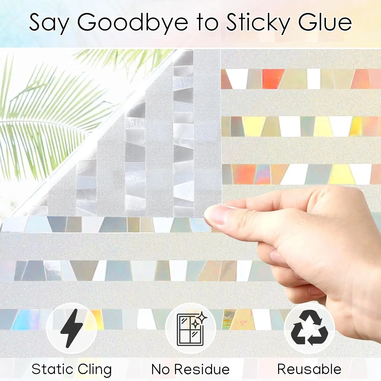 Rainbow Window Privacy Film Stained Glass Window Cling Non-Adhesive Removable Static Cling Decorative Window Sticker for Home