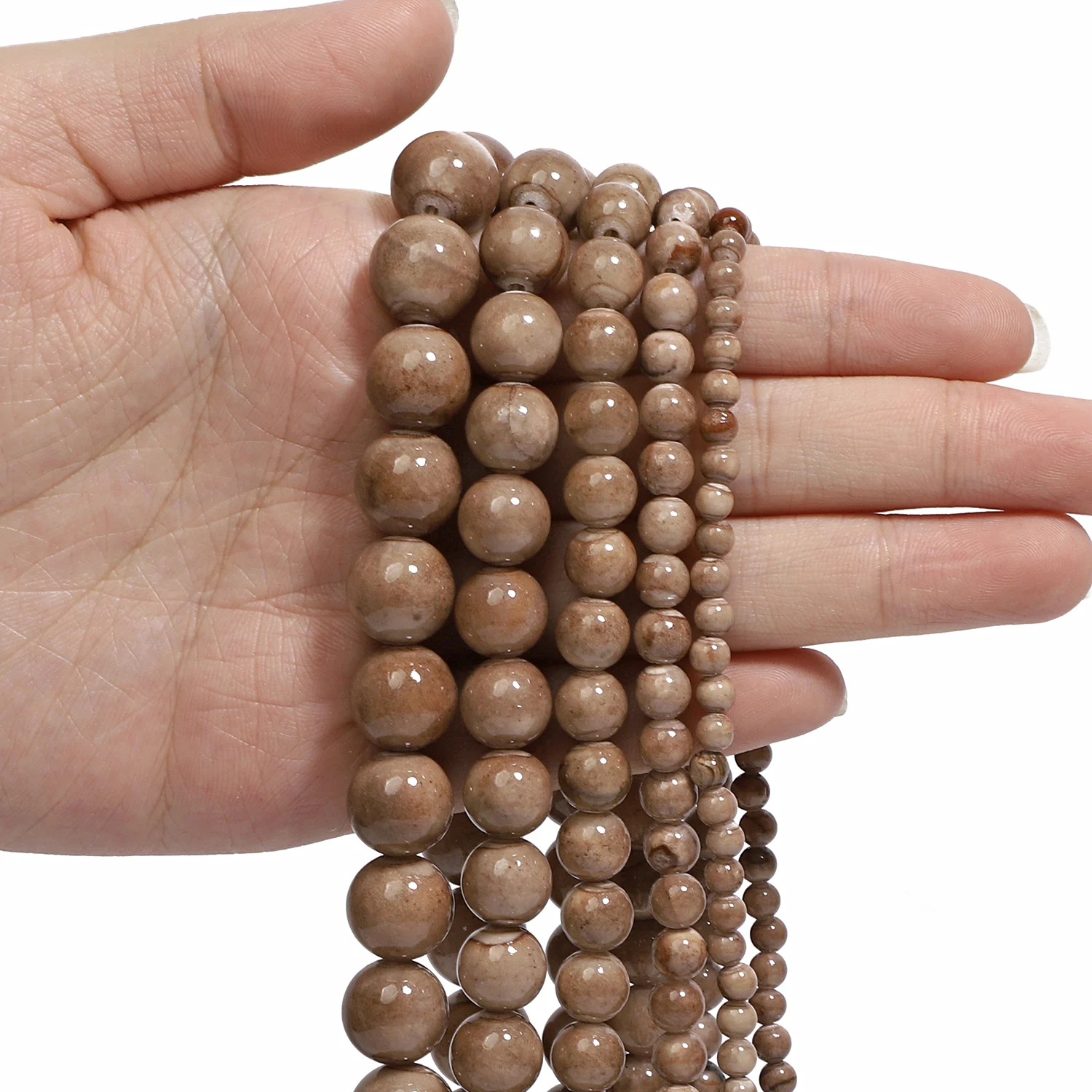 Coffee Color Jade Beads Round Loose Spacer Beads 4mm 6mm 8mm 10mm 12mm For Jewelry Making DIY Bracelet Necklace Accessory