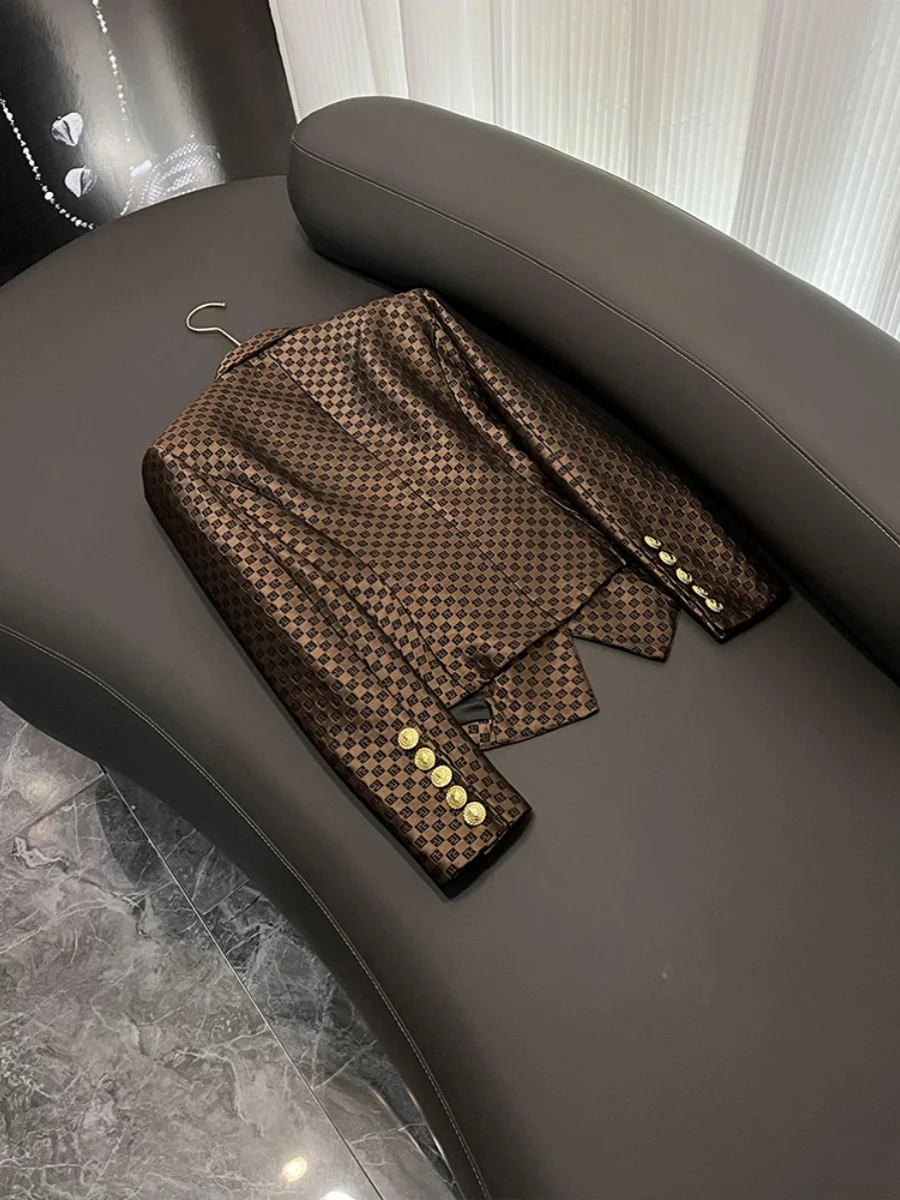 

New Winter Faion Lion Double Button Slim Fit Embroidered Suit Jaet Outerwear A849HUPJF Star Commute Sle Long Sve