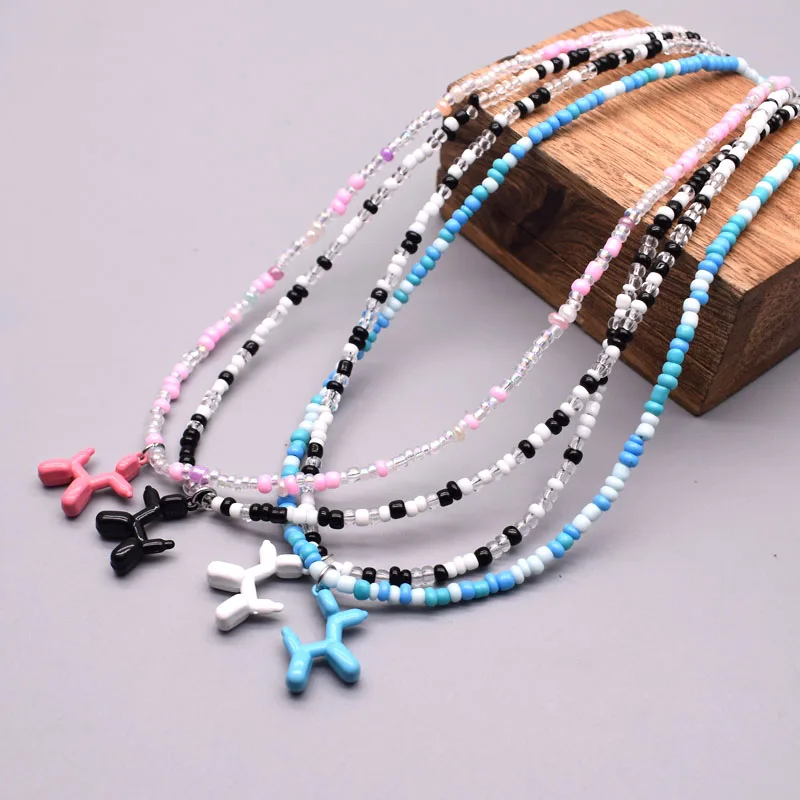 Color Necklace Resin pendant Ice Cream Alloy Balloon Dog Statement Short Chain Necklace For Women Seed beads Chain Necklaces