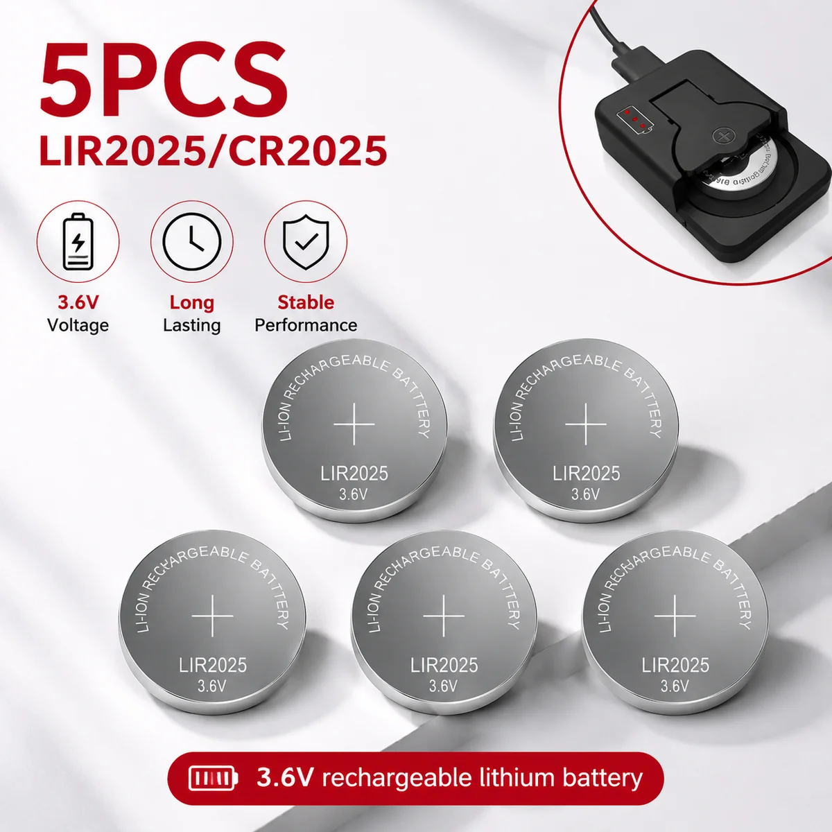 Rechargeable Button Coin Cell Battery LIR2025 3.6V 2-50PCS For Toy Car Key Remote Control Scale, CR2025 ML2025