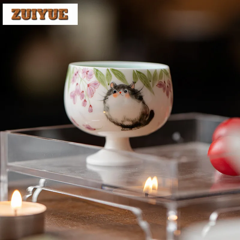 75 مللي دمية مرسومة باليد القط عالية القدم مرسومة باليد القط فنجان الشاي وعاء الشاي التقليدي عينة فنجان شاي التأمل كوب Jianzhan طقم شاي #5