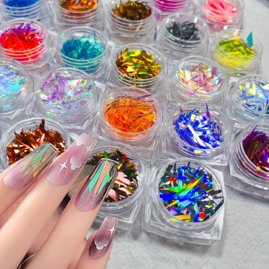 1Box Aurora Elf Irregular Nail Art Glass Sequins 3D Ice Cube Candy Paper nail decorations 32Colors Shinning Manicure Sequins &9#