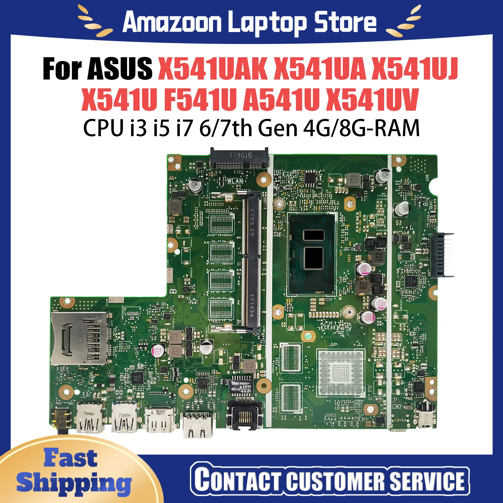 X541UAK Mainboard For ASUS X541UJ X541UA X541U F541U A541U X541UV Laptop Motherboard CPU I3 I5 I7 6th/7th Gen 0G/4G/8G-RAM