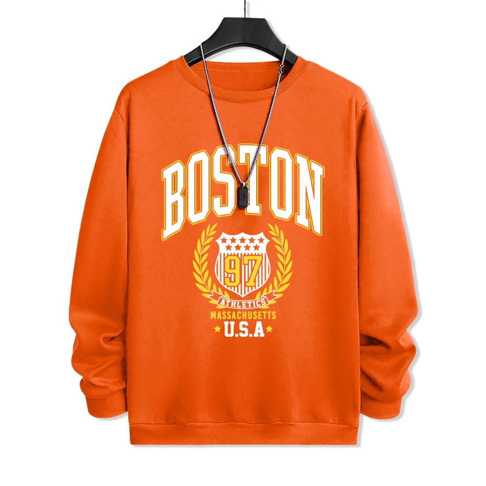 Boston Usa Pattern Print Tracksuit Male Street Casual Hip Hop Sweatshirt Autumn O-Neck Versatile Clothes Fleece Warm Pullover