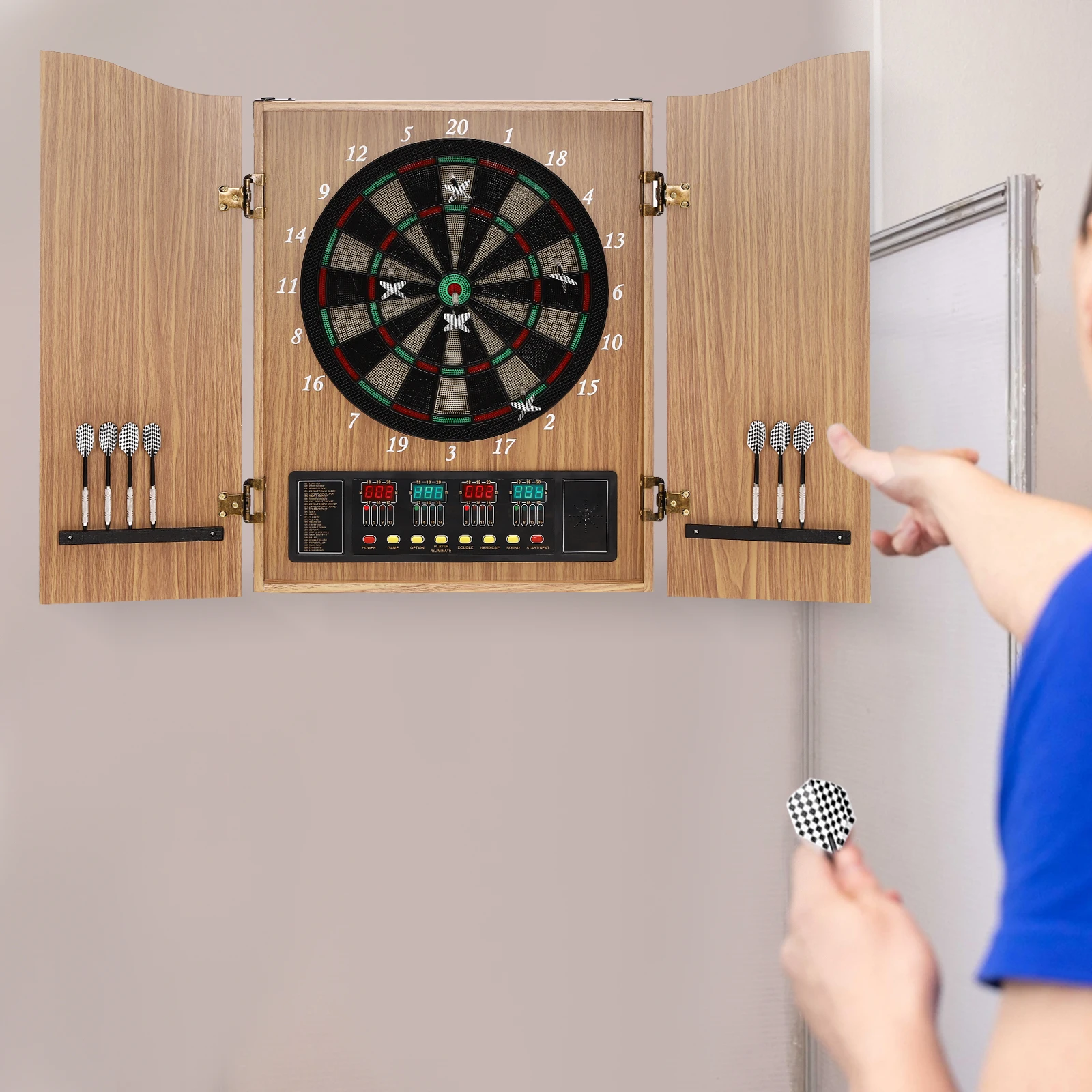 Electronic Dartboard Set with 12 Darts, Decorative Dartboard Cabinet Set for Offices, Gardens, Party Rooms