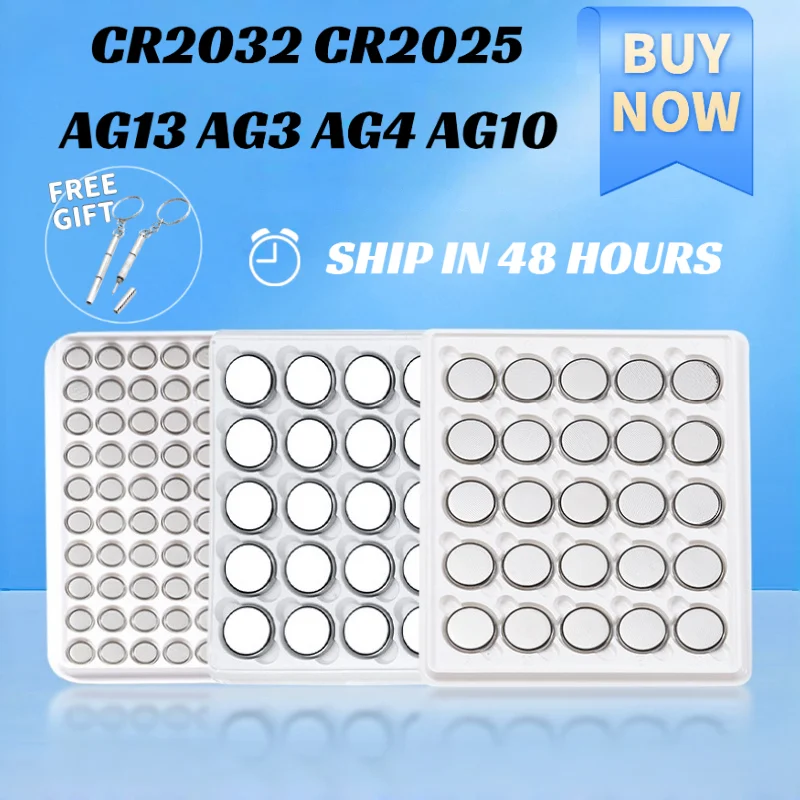 

High Capacity Lithium 3V Button Cell Battery Long Lasting CR2032 CR2025 AG4 AG10 AG13 for Watch Scale Car Key Industrial Bulk