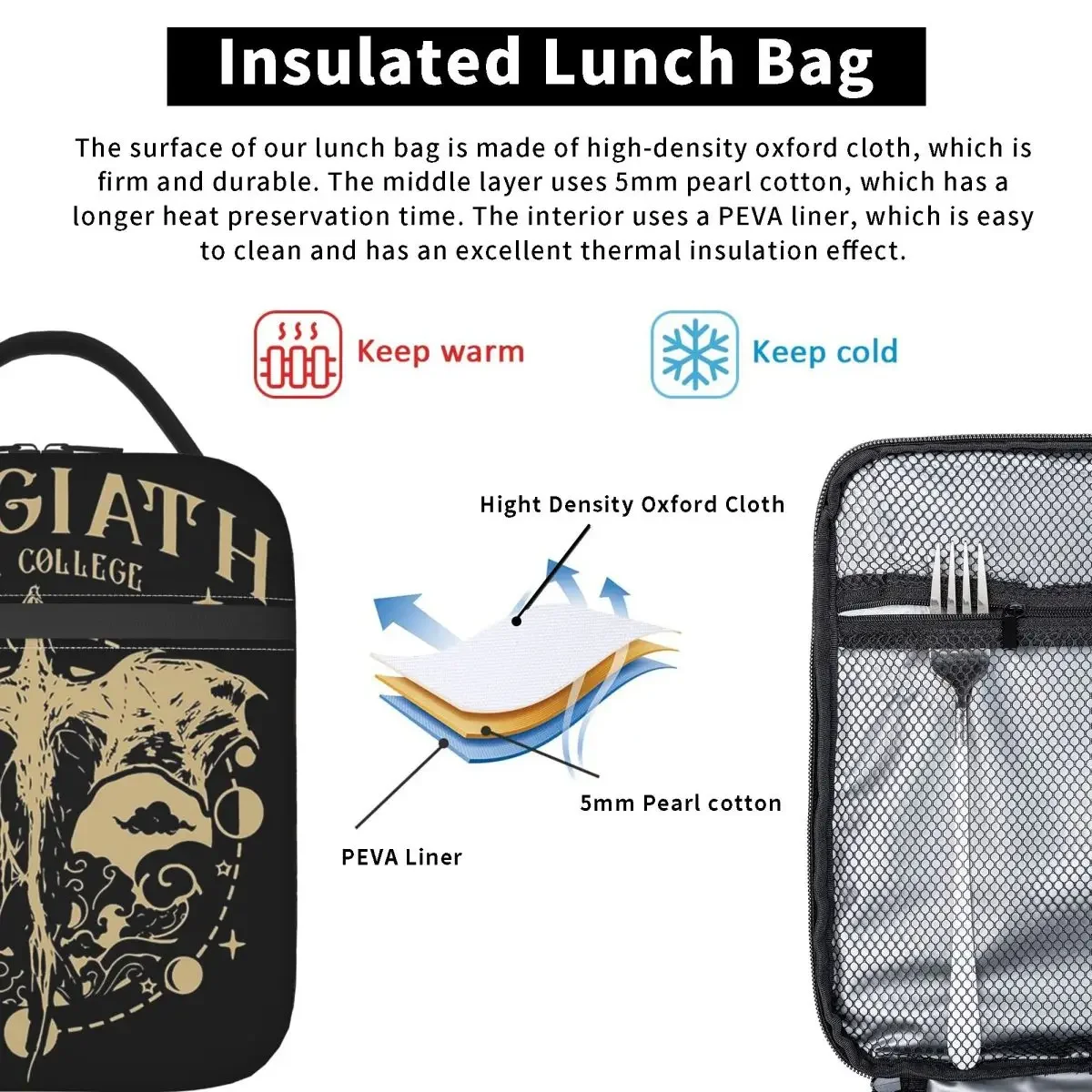 Basgiath War College 20 Fourth Wing Insulated Lunch Bag for Women Children Leakproof Food Boxes Thermal Lunch Box Tote