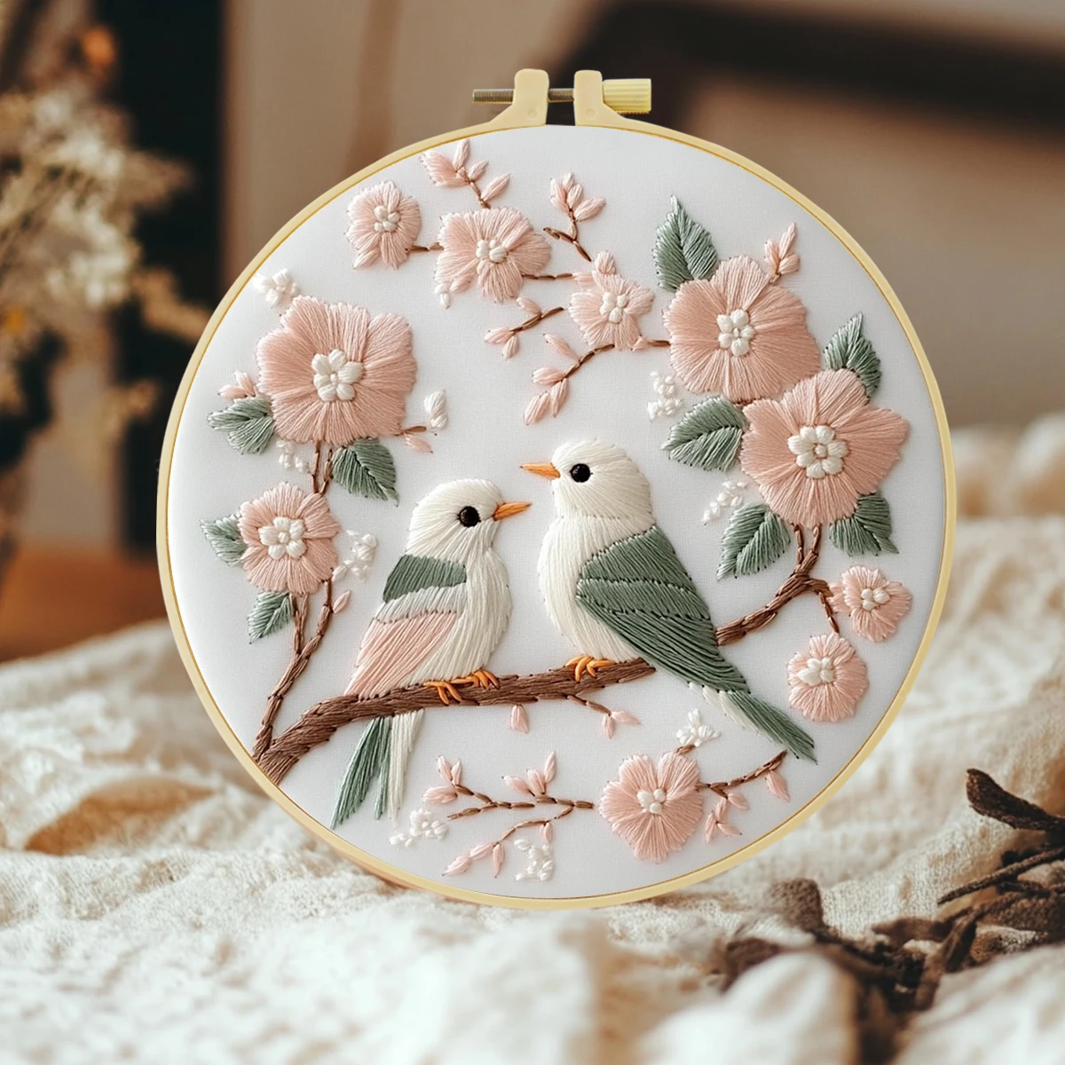 1 piece embroidery kit, 20x20cm/7.9x7.9 inches, flower and bird, handmade DIY embroidery kit, suitable for adults and beginners,