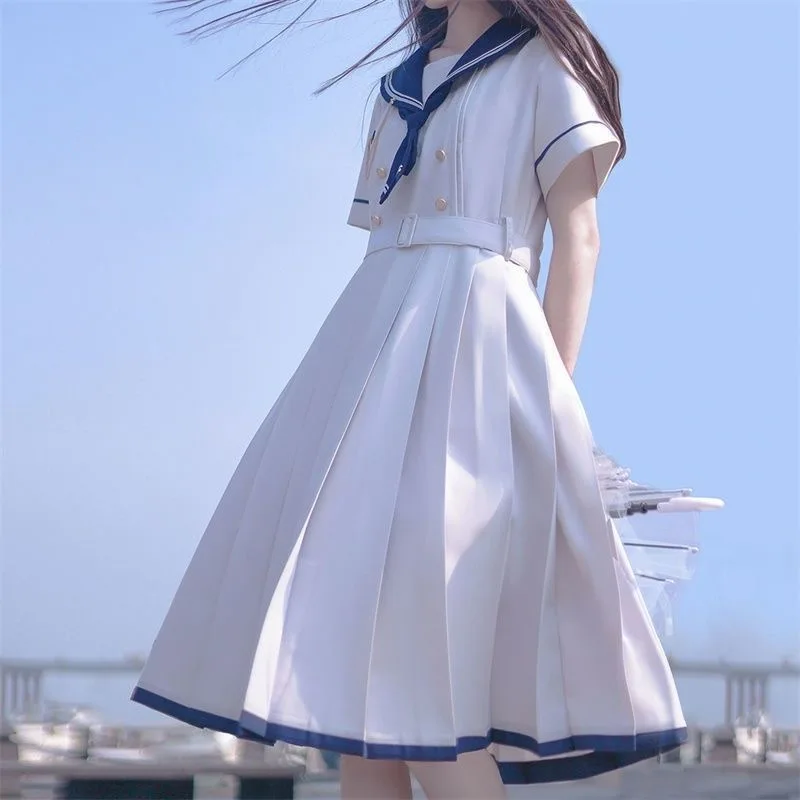 Vestido de marinheiro branco e azul emagrecedor feminino, Uniforme de Colégio Japonês, Estudantes, Doce, Faculdade, Jk, Verão