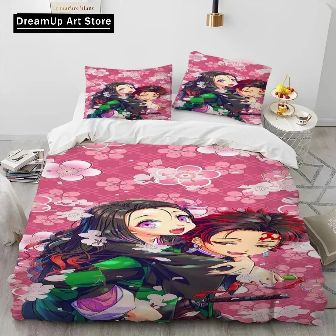 Demon Slayer Bedding Set Kamado Nezuko Duvet Cover Set Bedspread Pillowcase Twin Single Queen King Size Boys Adult Home Textile