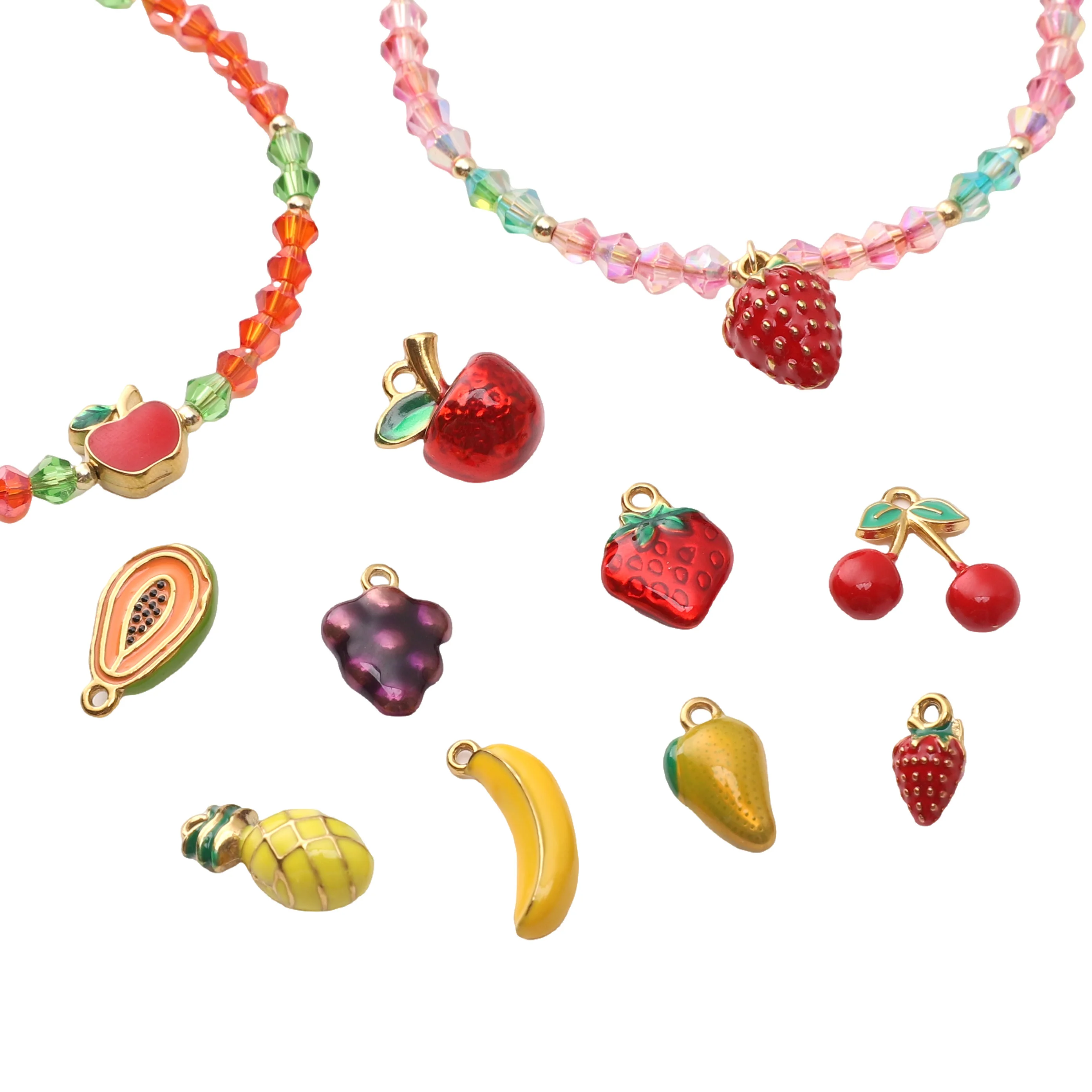 

Fashion 3D Fruit Enamel Charms Alloy Metal Cherry Strawberry Orange Peach Pendants For DIY Necklace Bracelet Jewelry Making