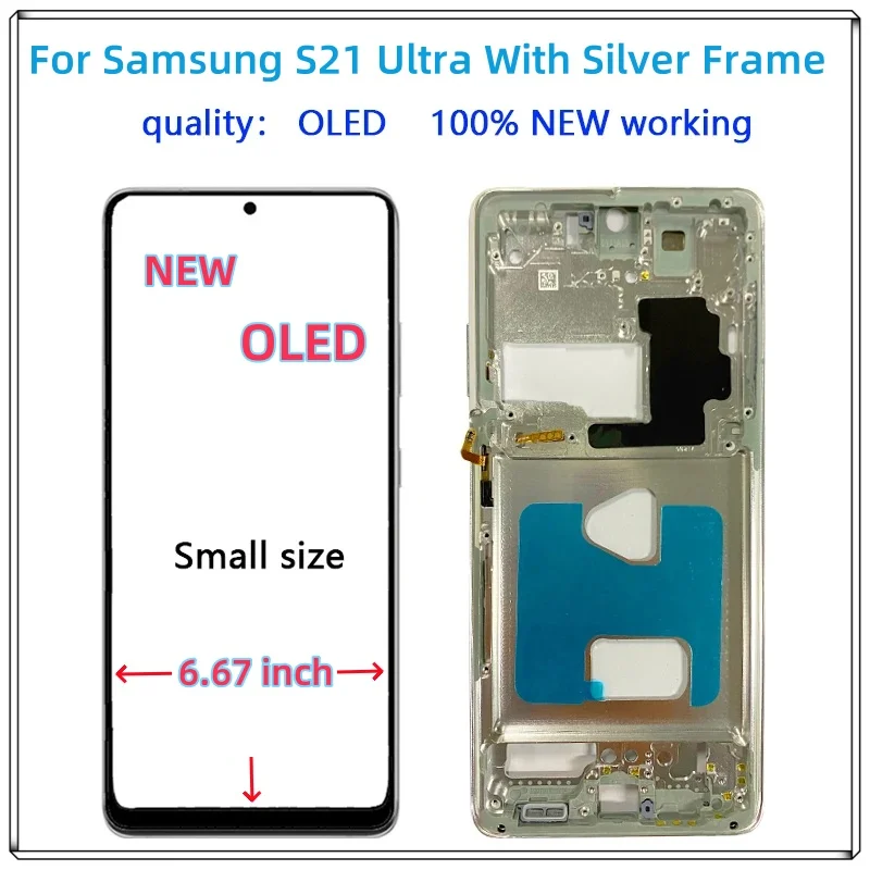 100% Super OLED S21Ultra G998 Display NEW For Samsung Galaxy S21 Ultra LCD With Frame SM-G998F/DS G998B G998U LCD Touch Screen