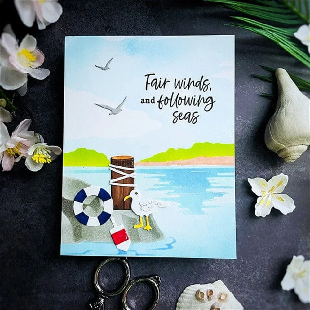 Kolekcja Fair Winds wykrojniki i stempel latarnia morska żaglówka matryce i plastikowe szablony do DIY Scrapbooking tworzenie kartek rzemieślniczych