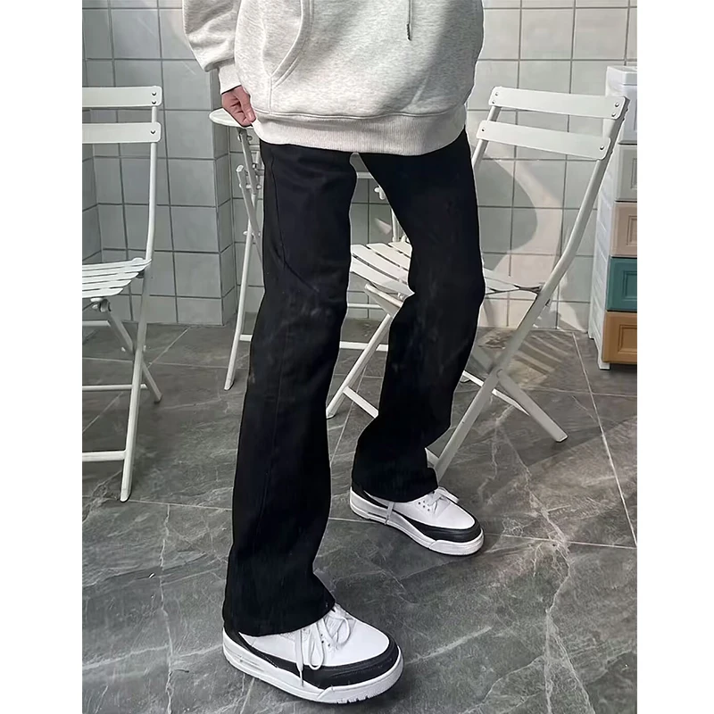 

Cleanfit High Waist Straight Leg Bla Jeans Men's Spring Autumn American Trendy Brand Slim Fit Flare Long Pants